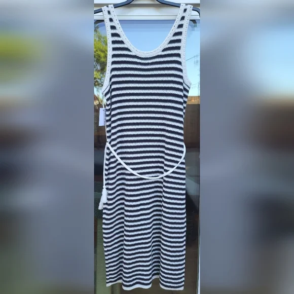 Nine West Knit Nautical Cottagecore Black & White Striped Dress - Size XXL / 2X - Picture 7 of 17